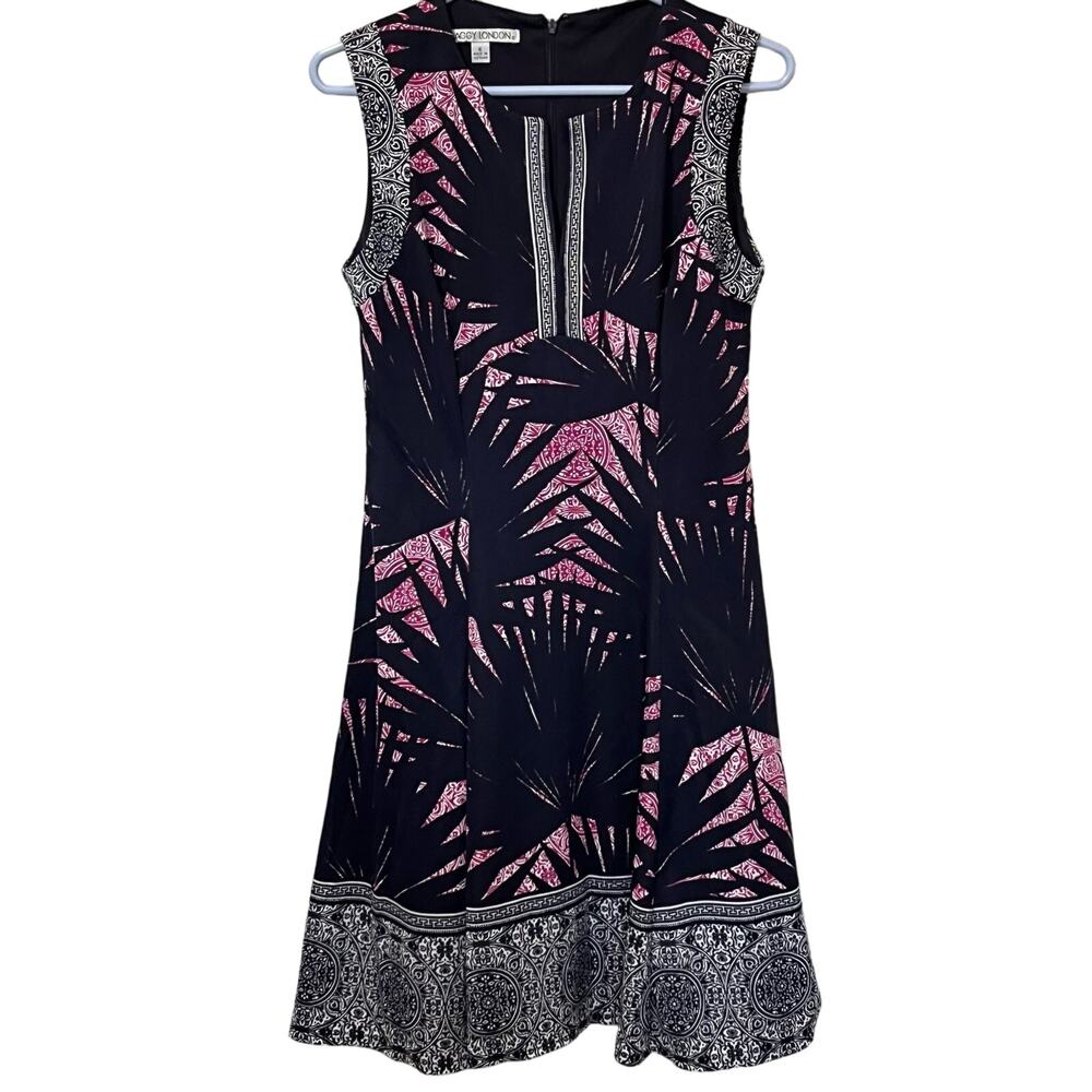 Maggy London Knit Midi Dress Sz 6‎ Fully Lined Navy Blue/Pink/ White Stretch